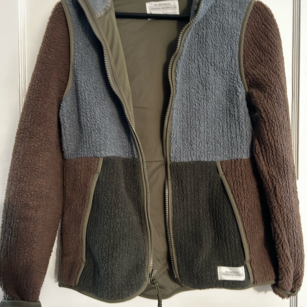 REI Colorblock Teddy Fleece Jacket in Blue, Brown, Olive